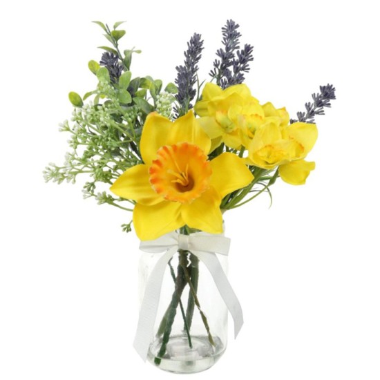 Daffodils and Lavender Vase Artificial Flower Arrangements